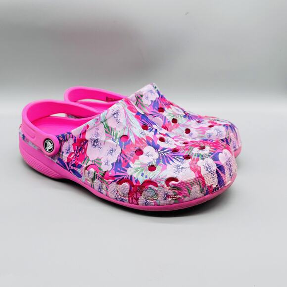 Crocs Shoes Womens 11 Pink Floral Classic Clog Mules Slip On Comfort Sandals - Picture 2 of 12